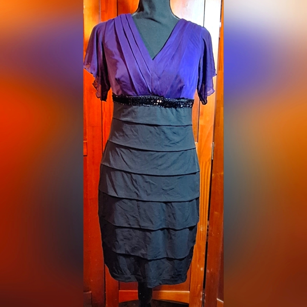 ENFOCUS STUDIO Purple and Black Midi Dress with Sequins